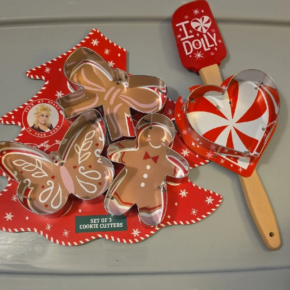 (J64) Dolly Parton Holiday Cookie Cutter Set With Spatula